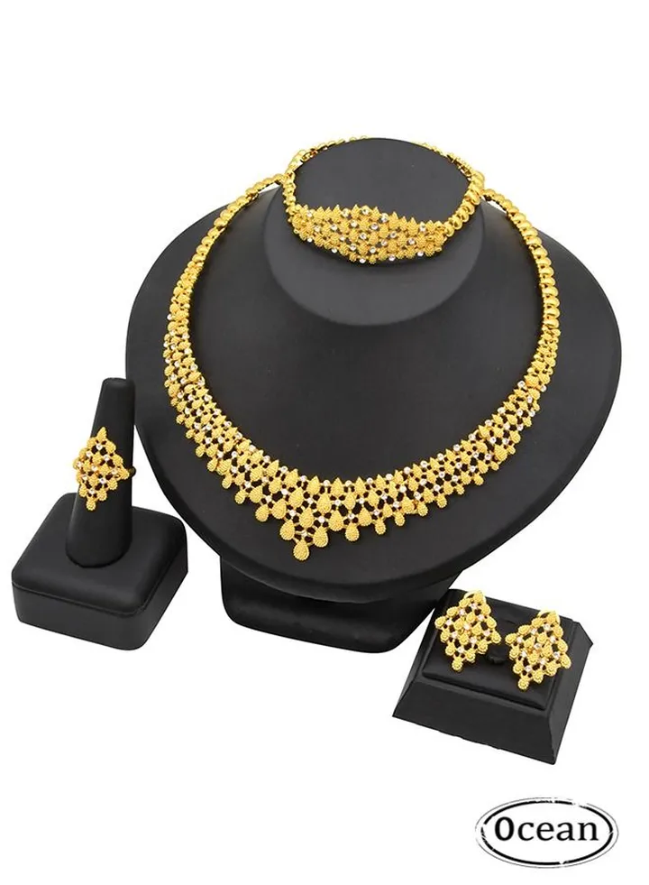 24K Gold Women Fashion Wedding Prom Jewelry Set