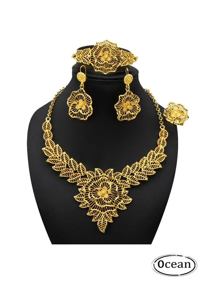 24K Gold Women Fashion Wedding Prom Jewelry Set