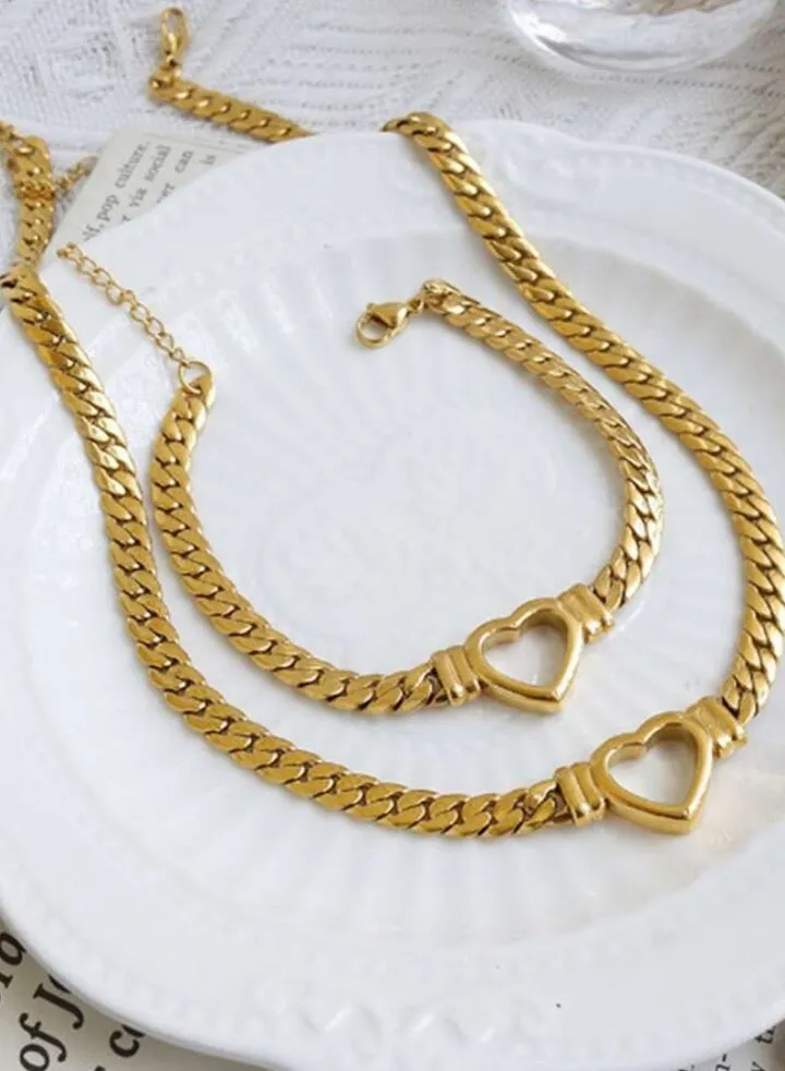 Gold Plated Stainless Steel Women's Necklace and Bracelets Accessories Set