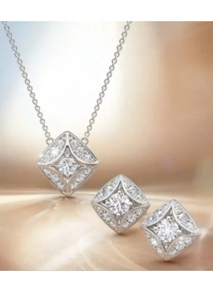 Luxury Silver Plated Necklace & Earrings Jewellery Set For Women