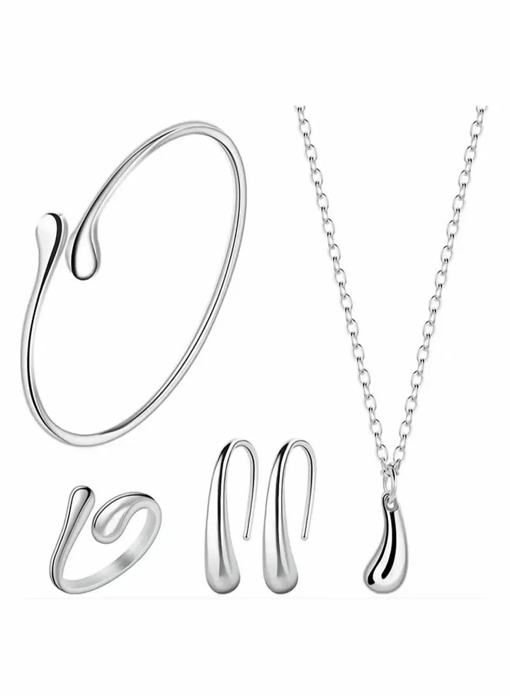 Jewelry Set for Women 925 Silver Chain Necklace Bracelet Earrings Ring Sterling Silver High Shiny Tear Drop Design Pendant Jewelry