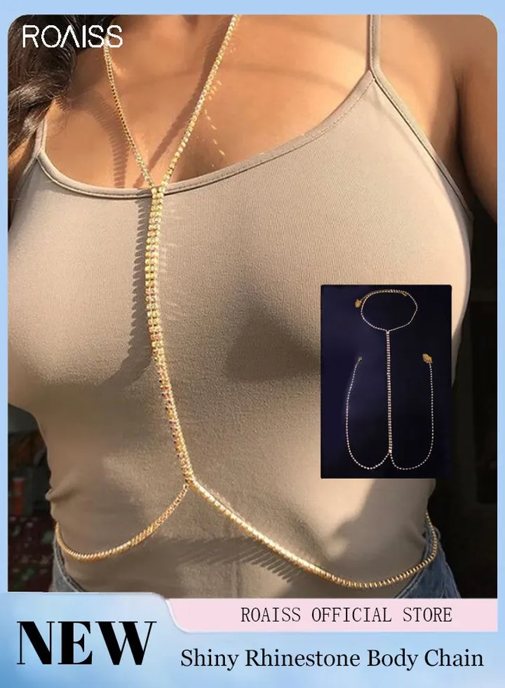 Women's Fashion Tassel Body Chain Metal Rhinestone Multi-Layer Chest Chain Fashion Party Body Chain