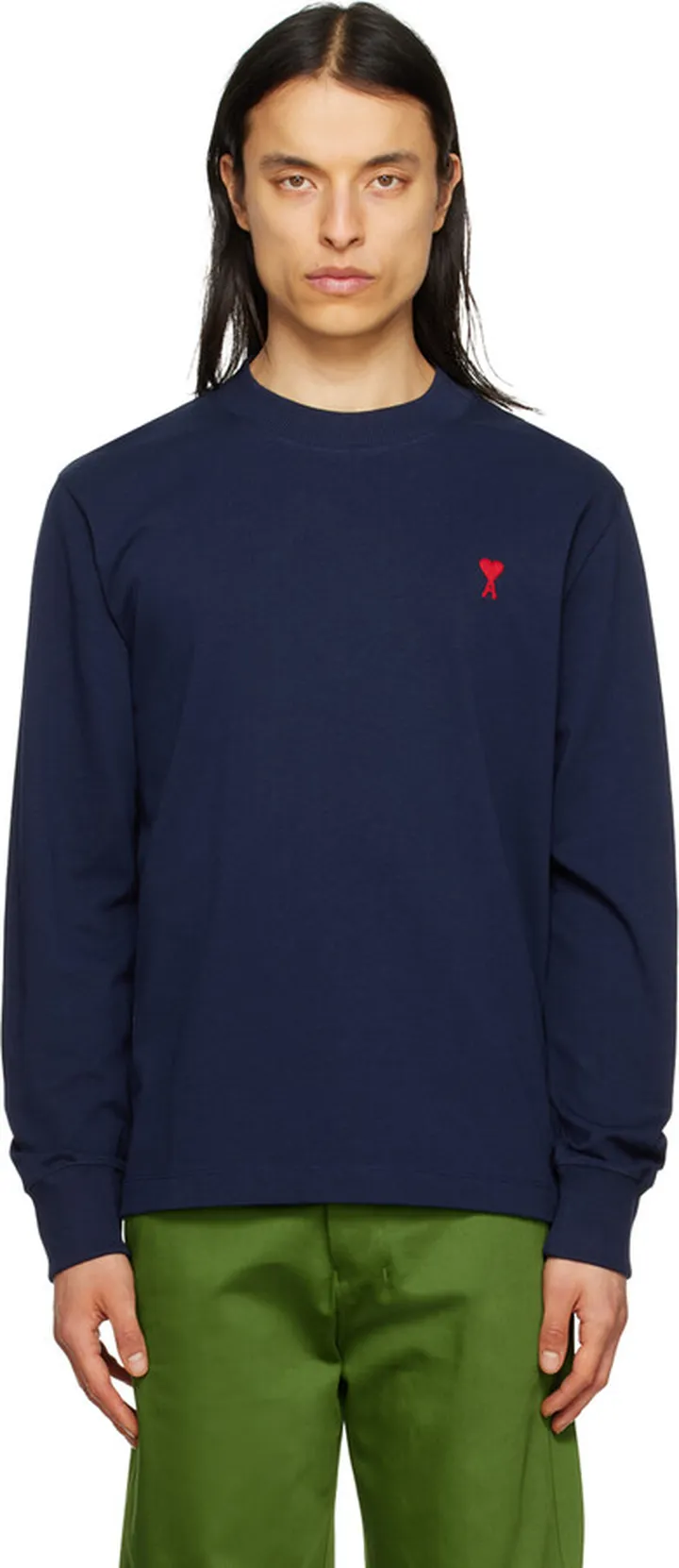 AMI Alexandre Mattiussi Navy Ami De Cœur Long Sleeve T-Shirt