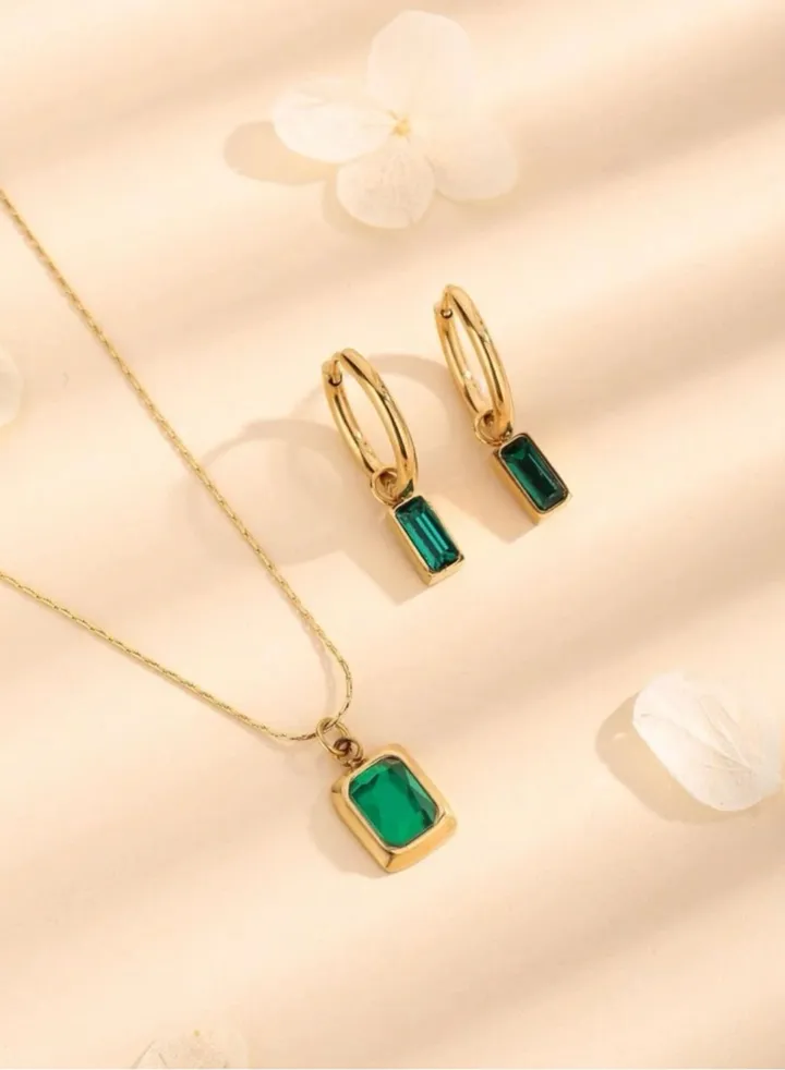 18k Gold Plated Necklace & Earrings Jewelry Set For Women
