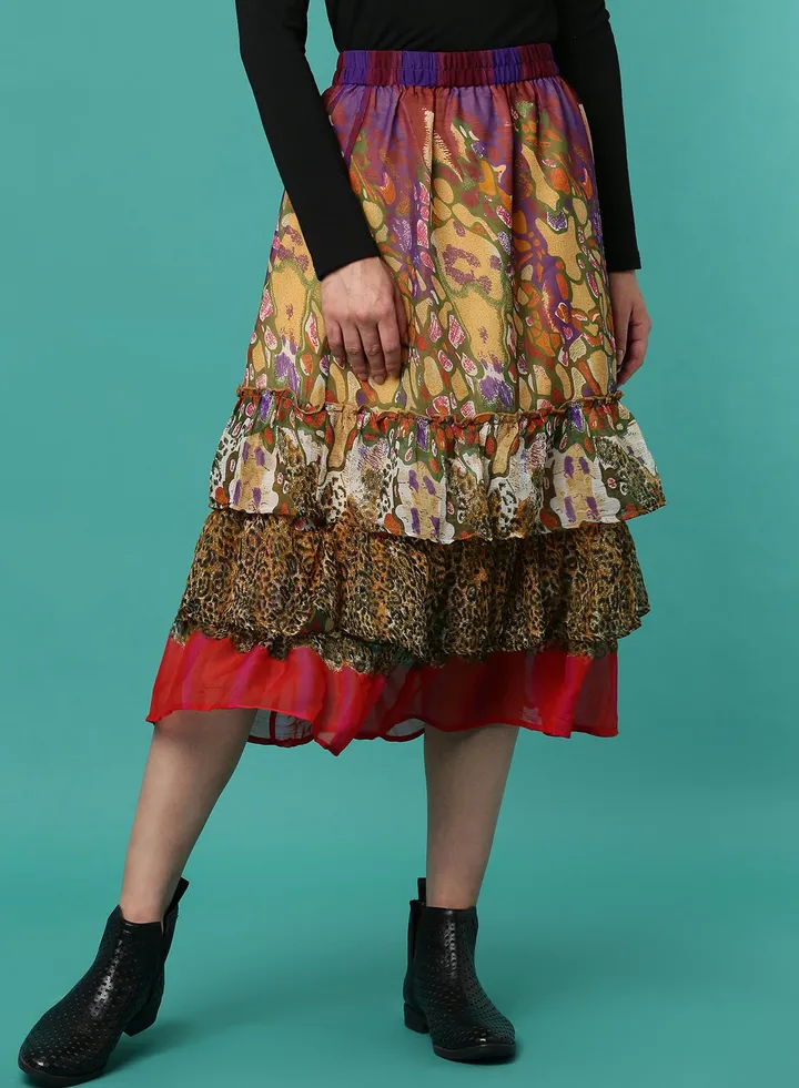 Woven Casual Midi Skirt Multicolor