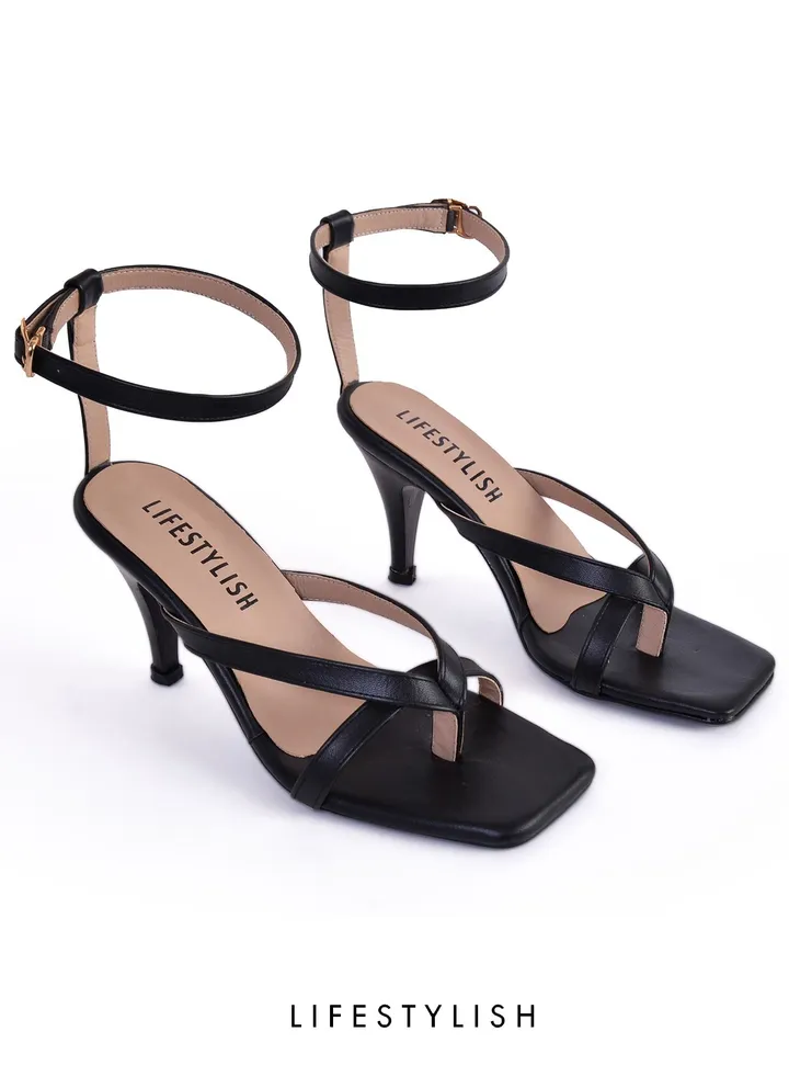 SN-699 Sandal Leather Heel - Black