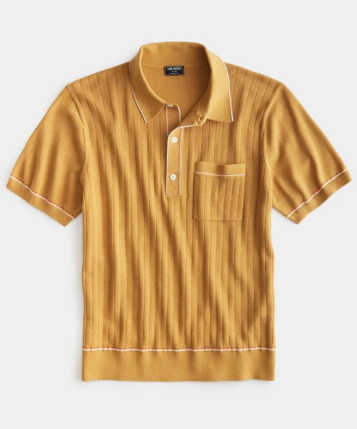 Italian Cotton Silk Tipped Riviera Sweater Polo in Bitter Gold