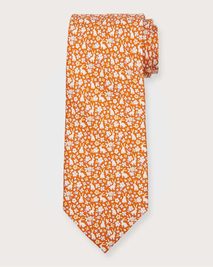 Men's Floral Rabbit Print Silk Tie