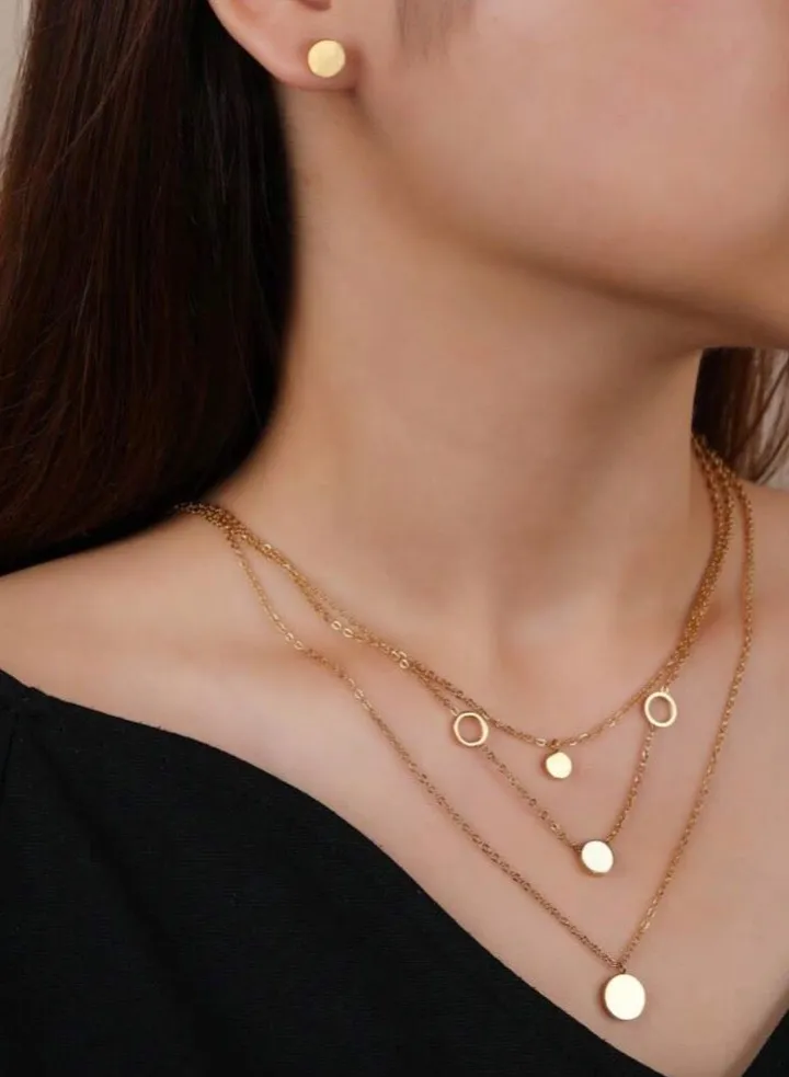 Gold Plated Stainless Steel Women's Necklace And Earrings Accessories Set