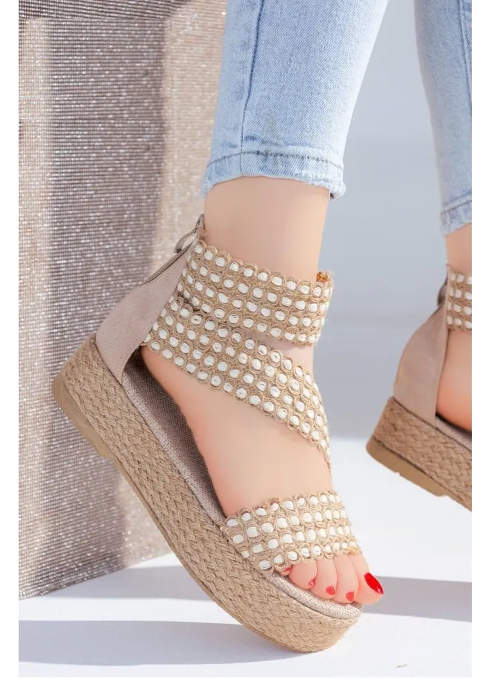 Flat Sandal Burlap K-14 - Beige