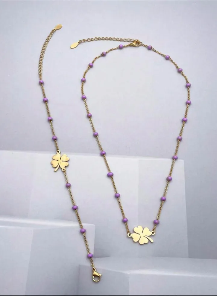 18k Gold Plated Necklace & Bracelet Jewelry Set For Women