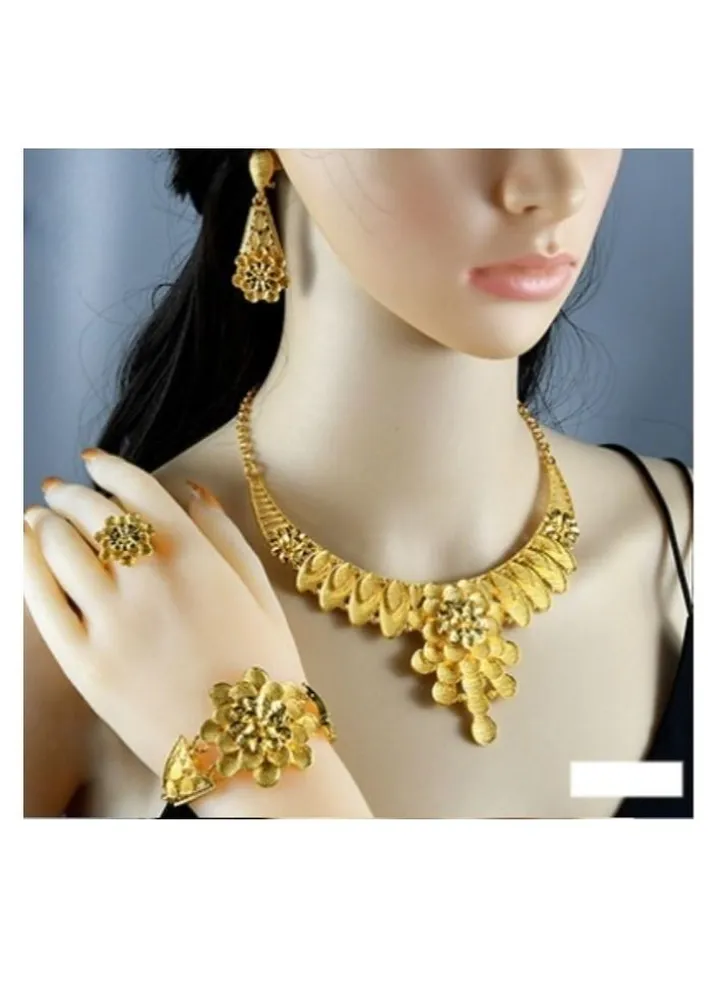 M MIAOYAN Fashion Gold-Plated Women's Bridal Necklace Earrings Ring Bracelet Ladies Jewellery Set