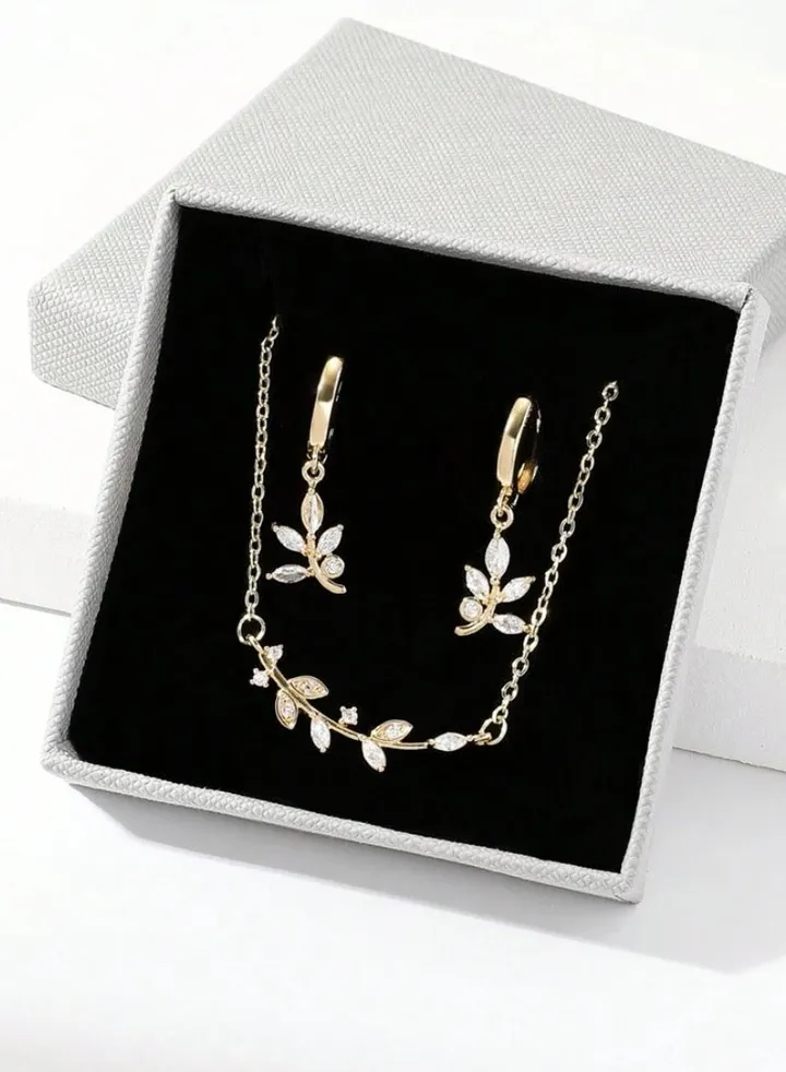 Gold Plated Stainless Steel Women's Necklace And Earrings Accessories Set