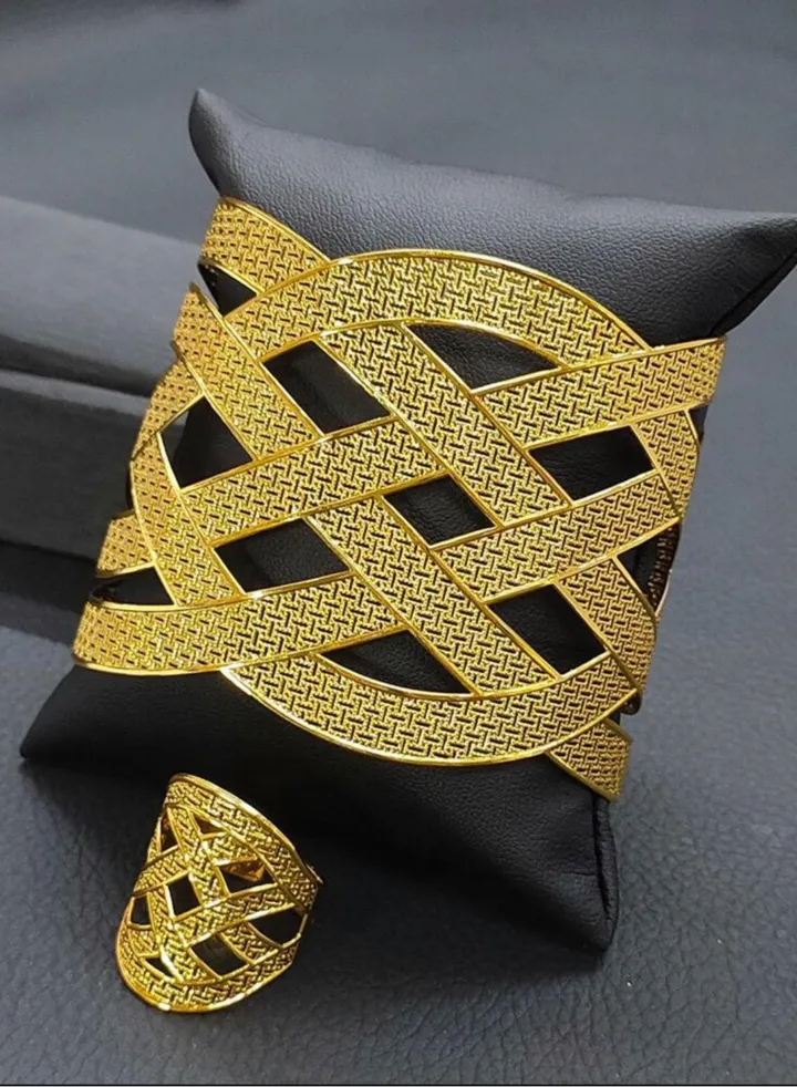 21k Gold Plated Bracelet & Ring Jewelry Set For Women