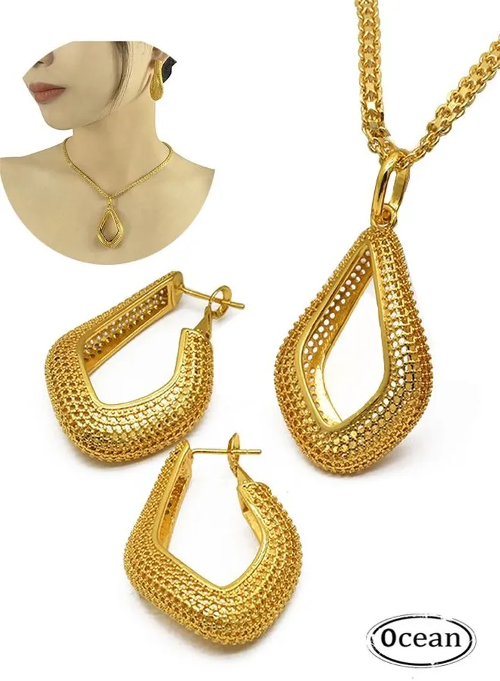 24K Gold Women Fashion Wedding Prom Jewelry Set