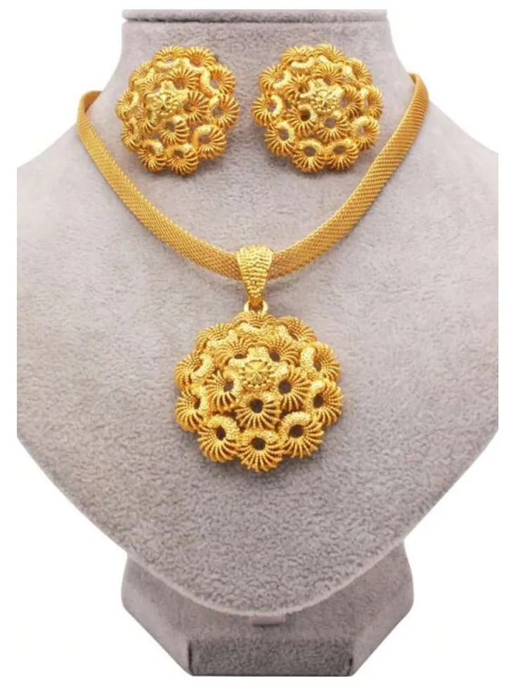18k Gold Plated Necklace & Earrings Jewelry Set For Women