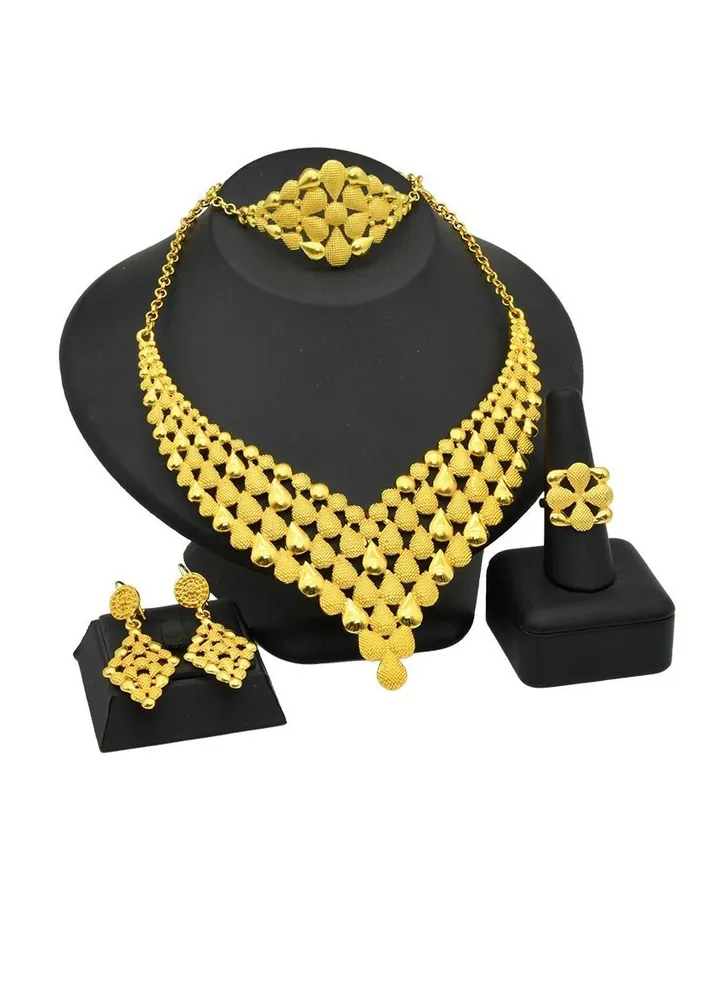 M MIAOYAN Fashion Gold-Plated Jewellery Set Bridal Necklace Bracelet Earrings Ring 4 Pcs Set