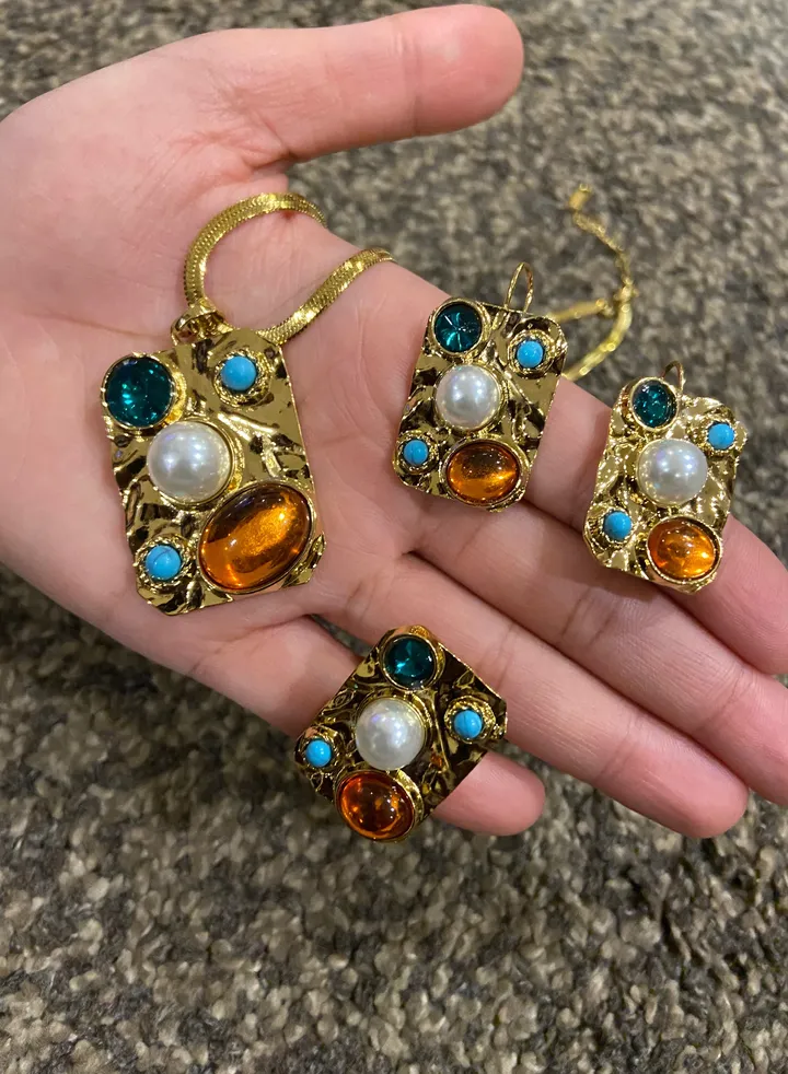Luxury & Elegant 18k Gold Plated Necklace & Earrings & Ring Jewelry Set For Women