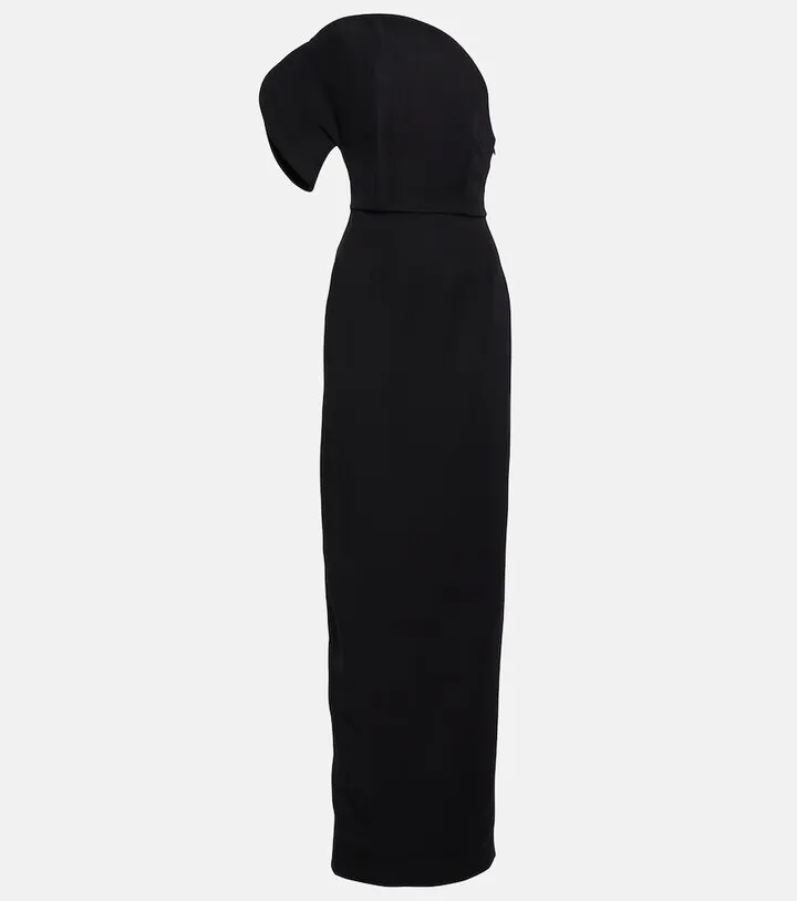 One-shoulder wool and silk maxi dress
