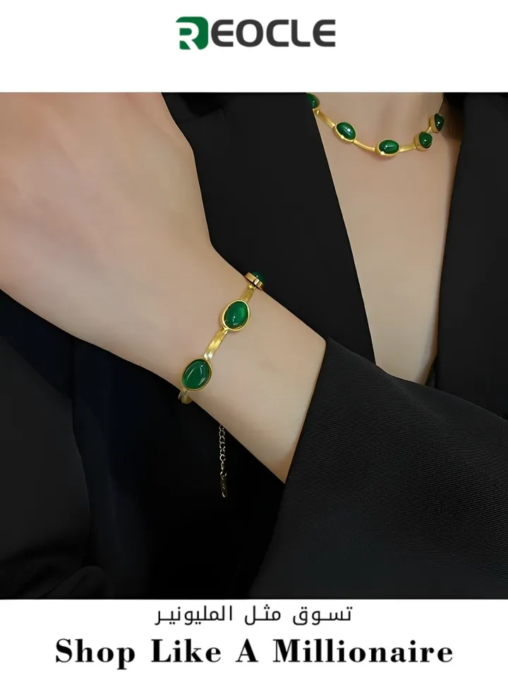 Women's Jewelry Set Emerald Necklace Bracelet Set Wedding Anniversary Birthday Engagement Gift for Bridesmaid & Wife & Girlfriend & Friend