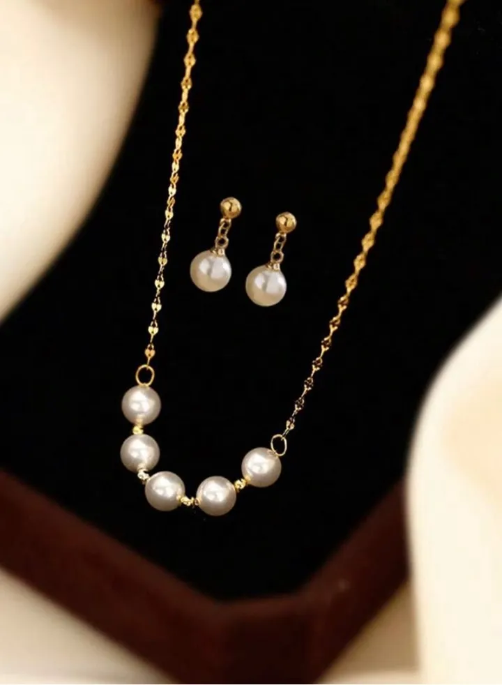 Gold Plated Stainless Steel Women's Necklace And Earrings Accessories Set
