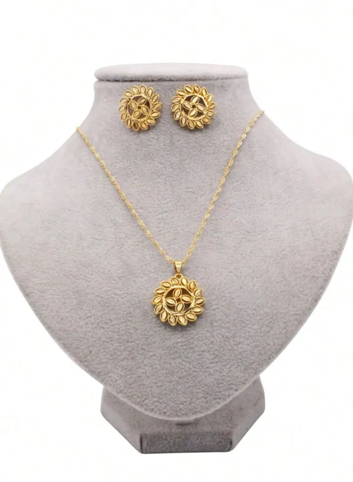 18k Gold Plated Necklace & Earrings Jewelry Set For Women