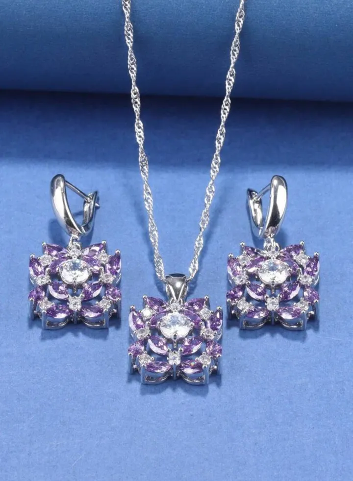 925 Silver Plated Luxury Jewellery Set For Women Inlaid With Zirconia