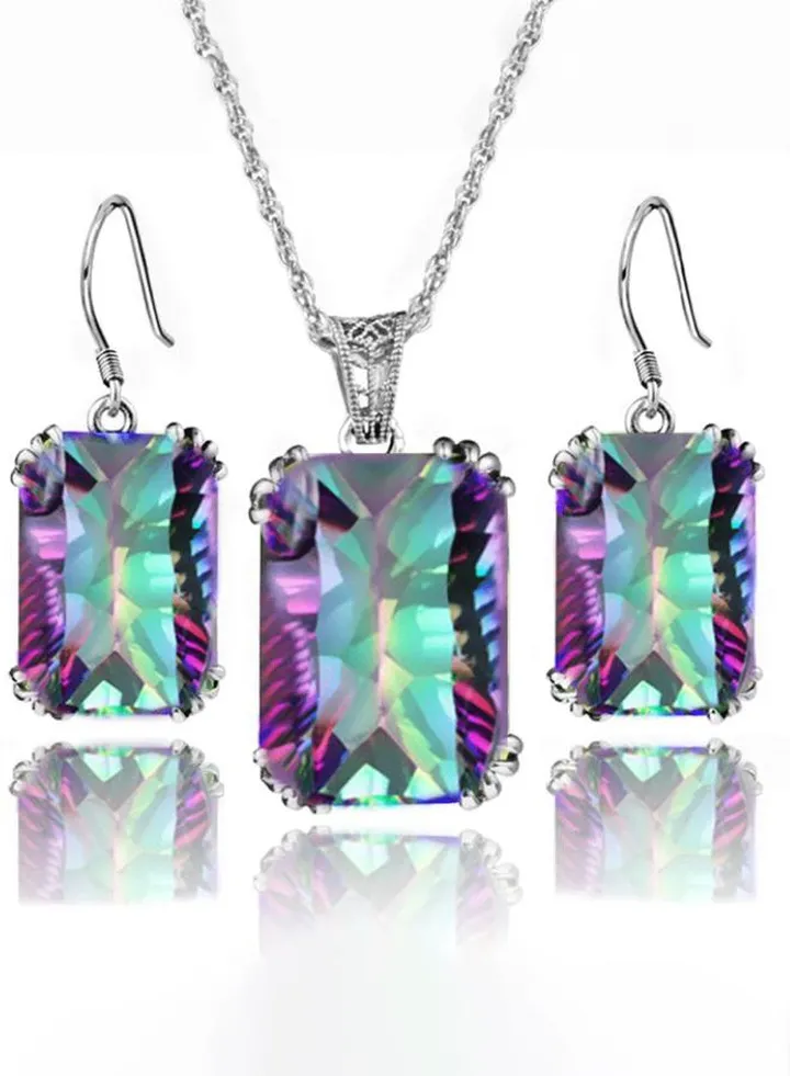 Embellished Gemstone Earrings & Necklace Jewelry Set