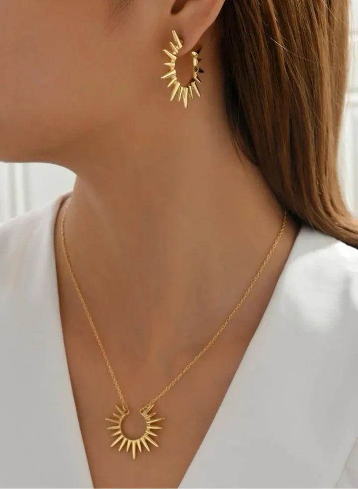 18k Gold Plated Stainless Steel Necklace & Earrings Set