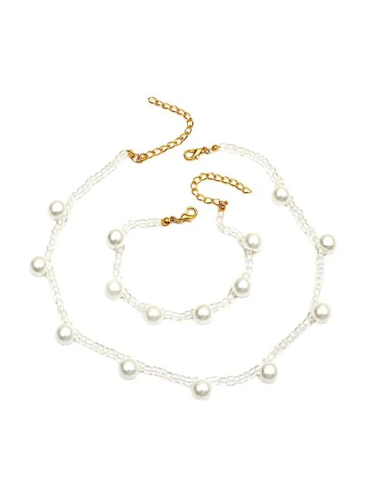 Vintage Pearl Necklace Bracelet Set