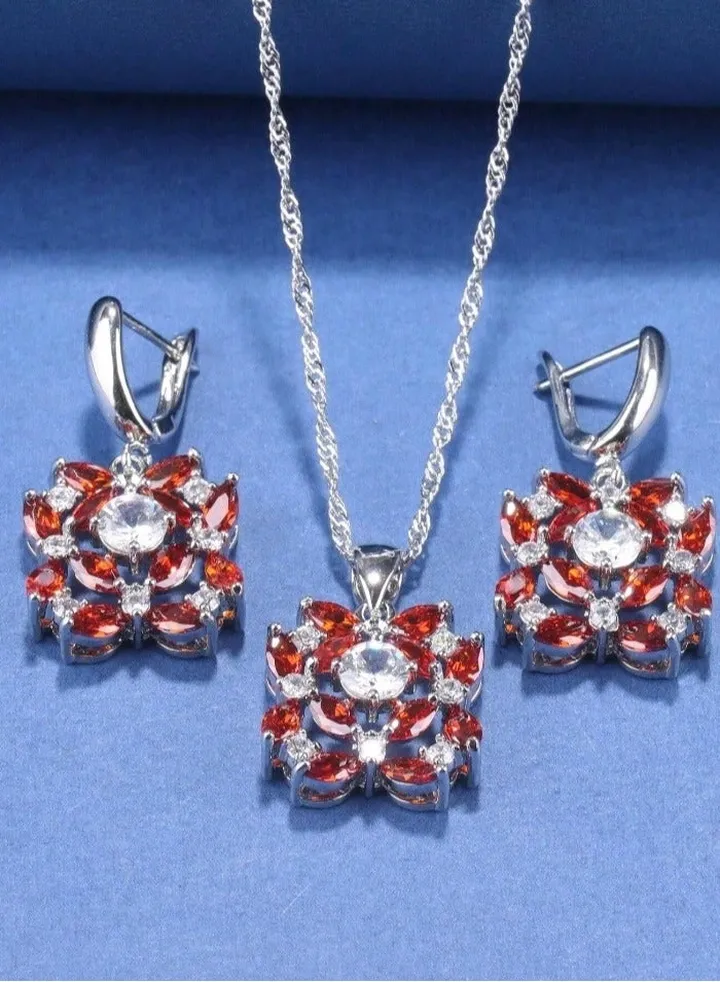 925 Silver Plated Luxury Jewellery Set For Women Inlaid With Zirconia