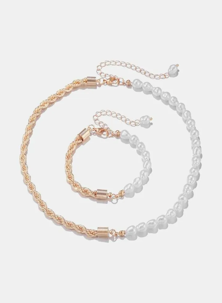 Two Tone Bracelet & Necklace Jewelry Set