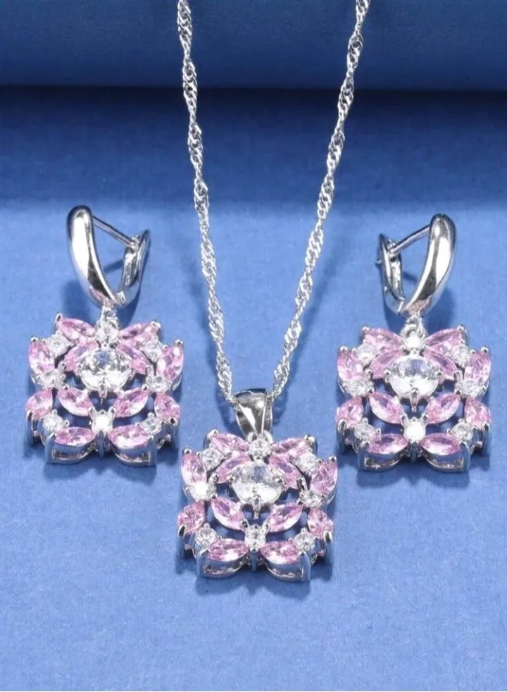 925 Silver Plated Luxury Jewellery Set For Women Inlaid With Zirconia