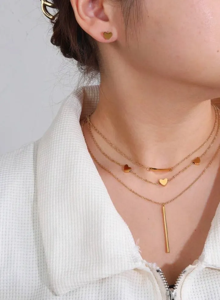 Gold Plated Stainless Steel Women's Necklace And Earrings Accessories Set