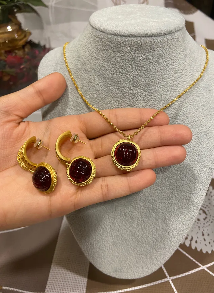 18k Gold Plated Necklace & Earrings Jewelry Set For Women