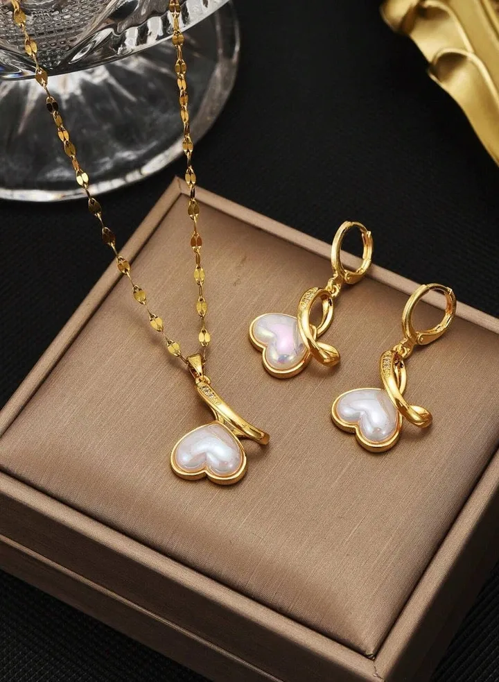 18k Gold Plated Necklace & Earrings Jewelry Set For Women