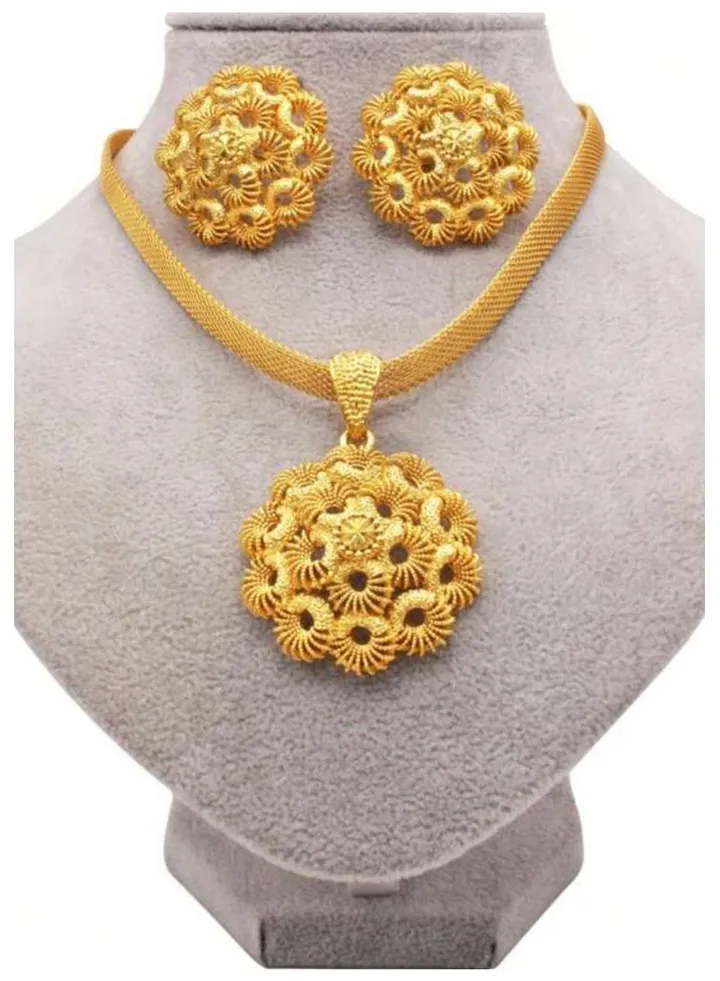 18k Gold Plated Necklace & Earrings Jewelry Set For Women