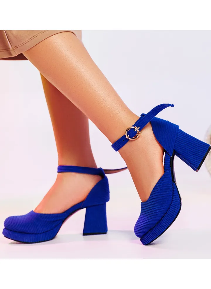 Sandal Heels Cloth Plush H-9 - Blue
