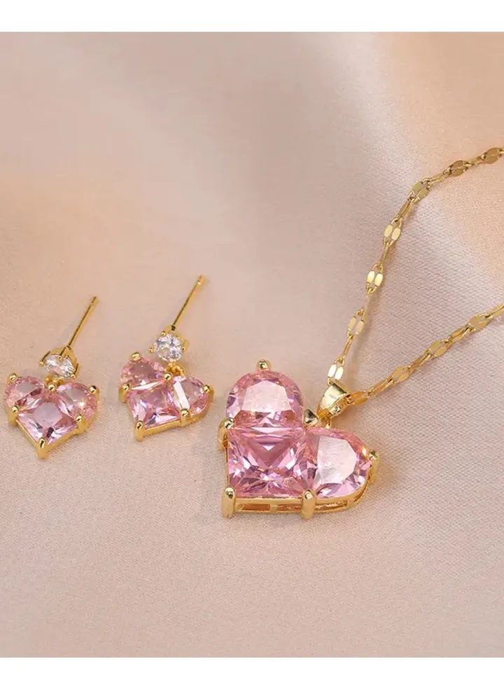 Elegant Stainless Steel Gold Plated Necklace & Earrings Jewellery Set For Women