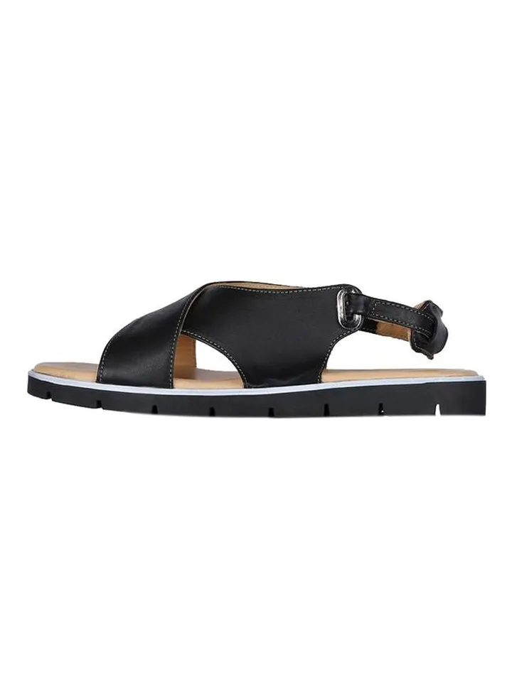 Cross Strap Flat Sandals Black/Beige