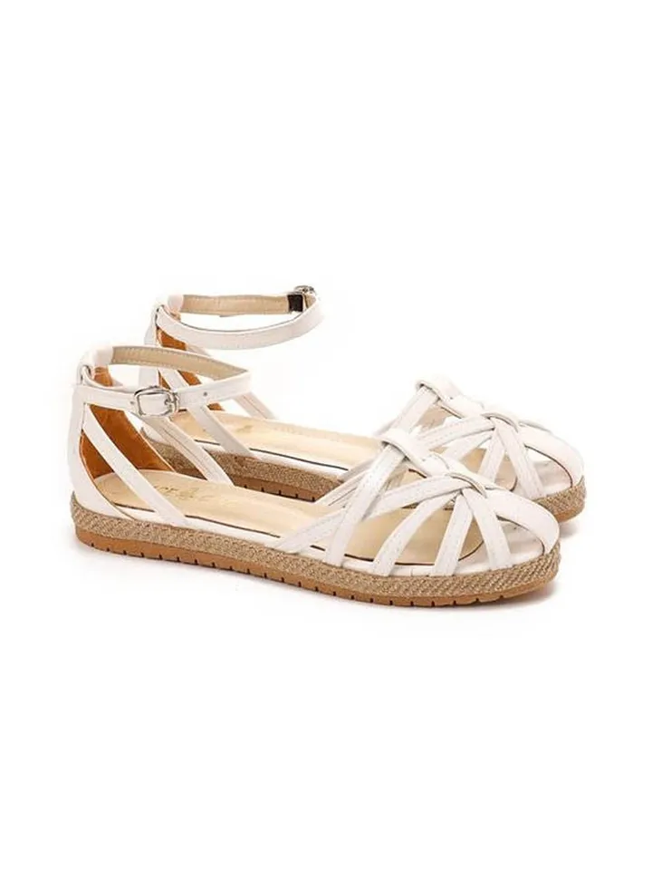Buckle Closure Leather Sandals White