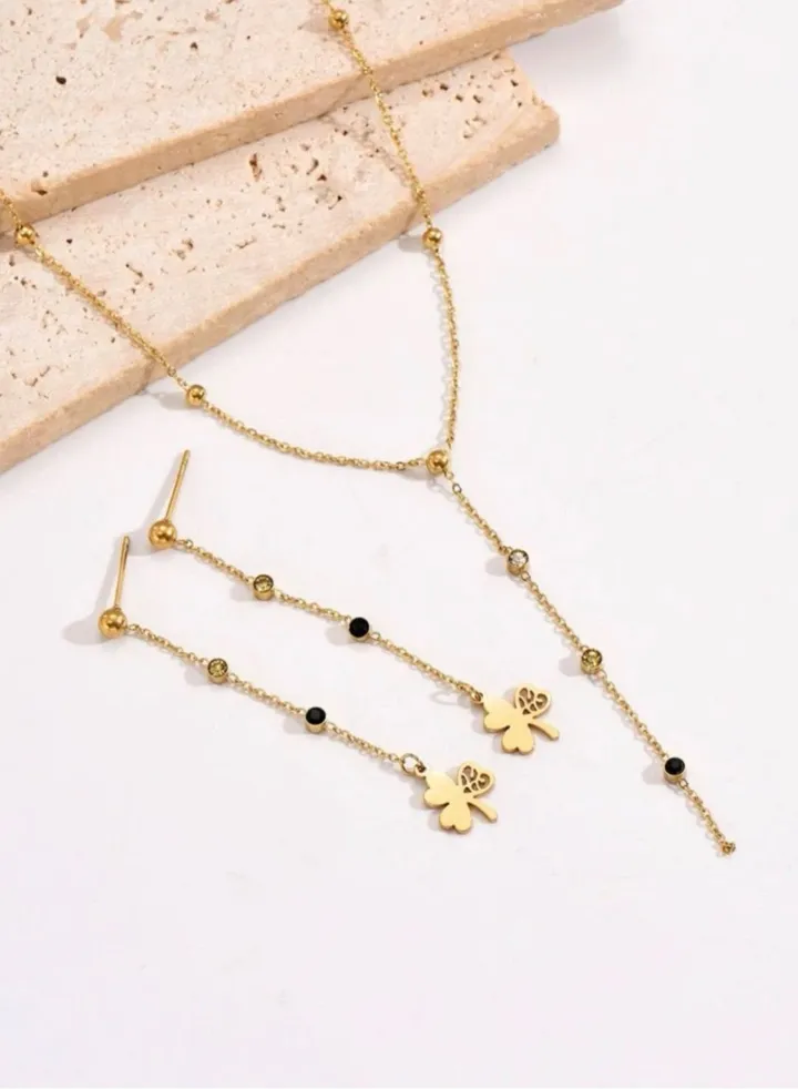 Gold Plated Stainless Steel Necklace & Earrings Set