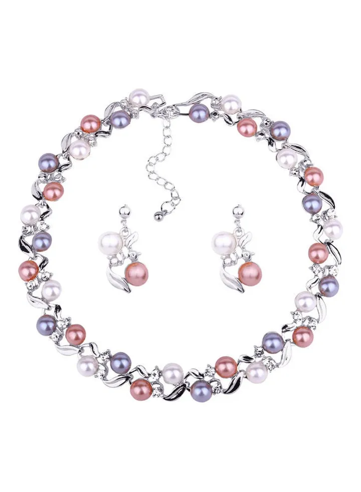 Faux Pearl Rhinestone Inlaid Necklace Set