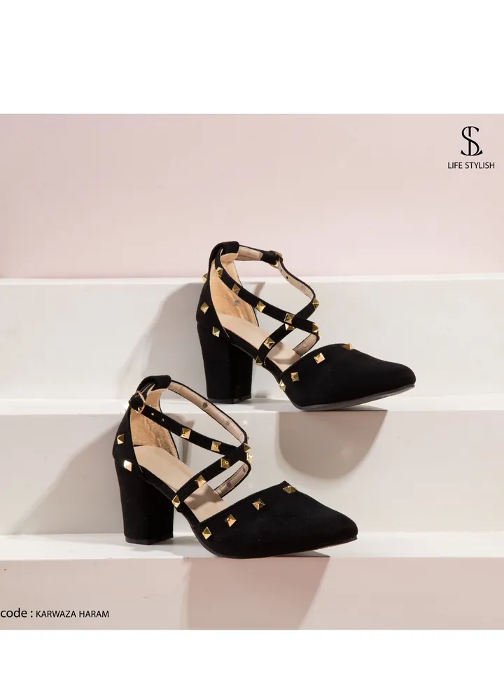 Suede Pyramid Heel - Black