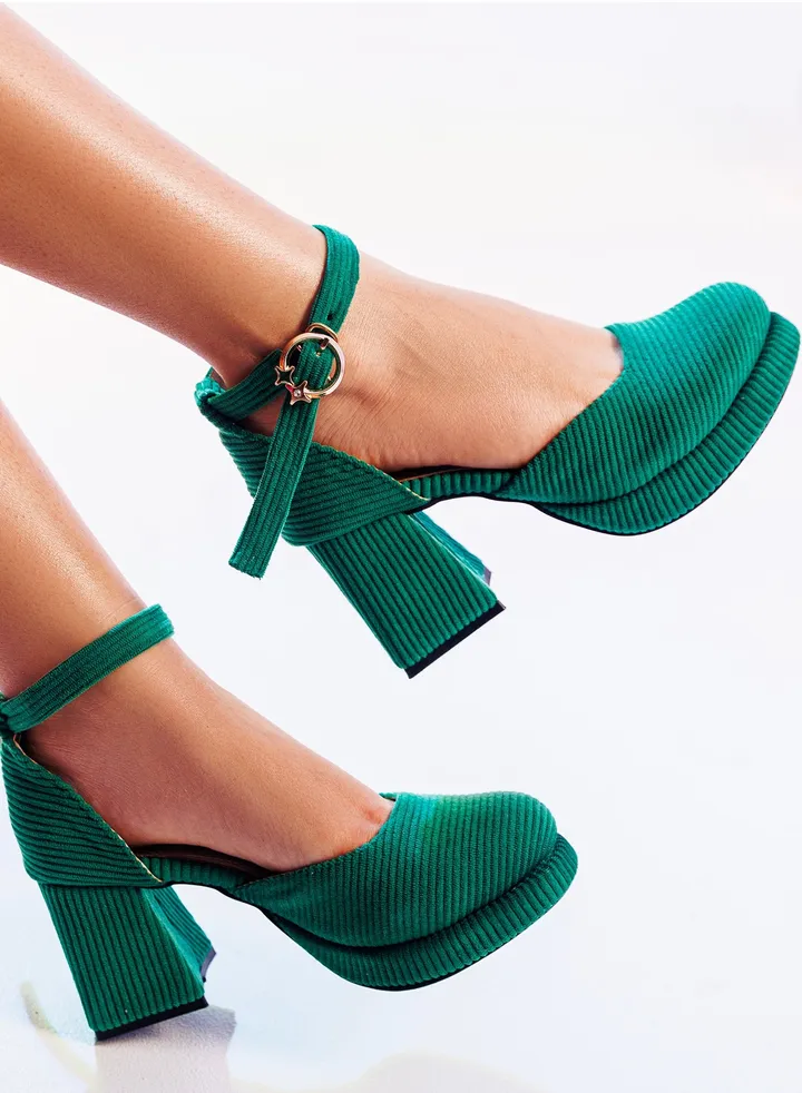 Sandal Heels Cloth Plush H-9 - Green
