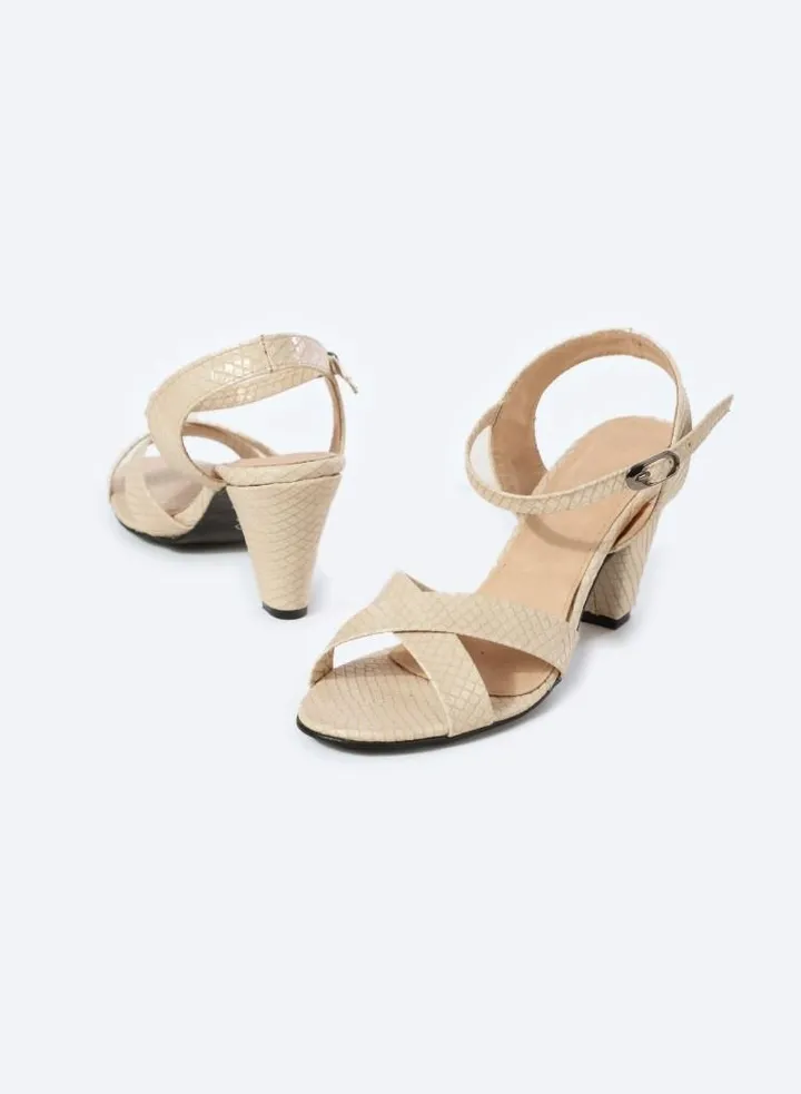 Matte Snake-Textured Leather Heeled Sandals, 7cm Middle Heels