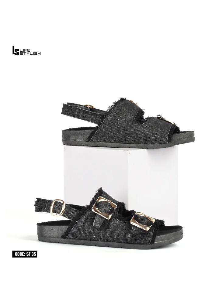 Lifestylesh Sandal Flat Jeans Fabric SF-35 - Black