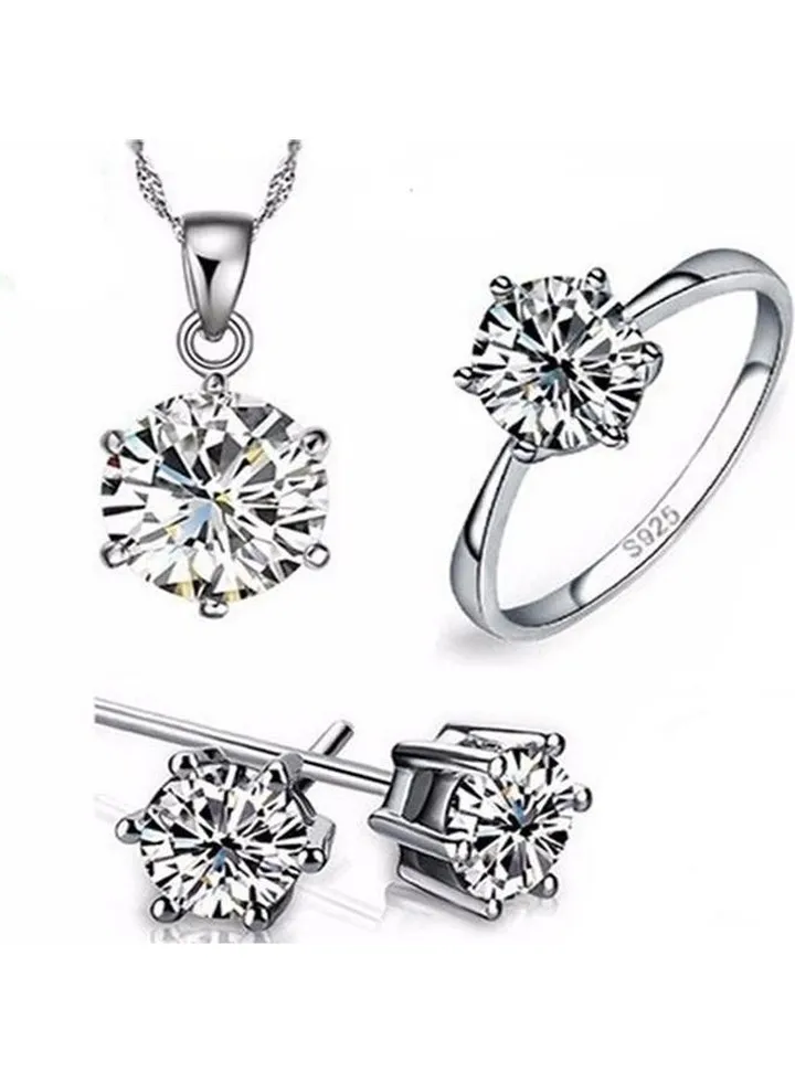 4-Piece Fashion Silver Jewelry Necklace With Earrings And Ring Set