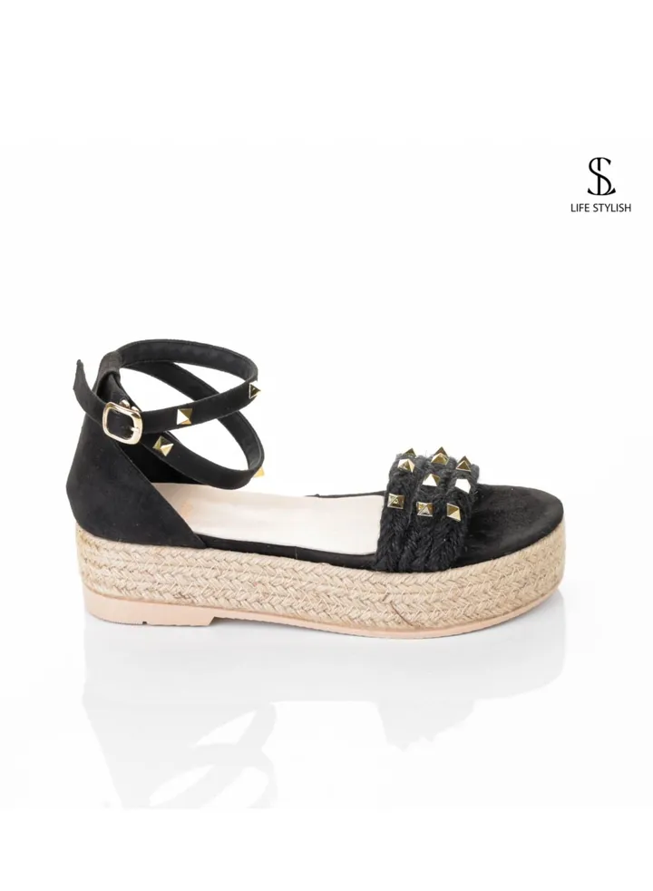 K-3 Flat Sandal Suede With Buckle Closure - Black