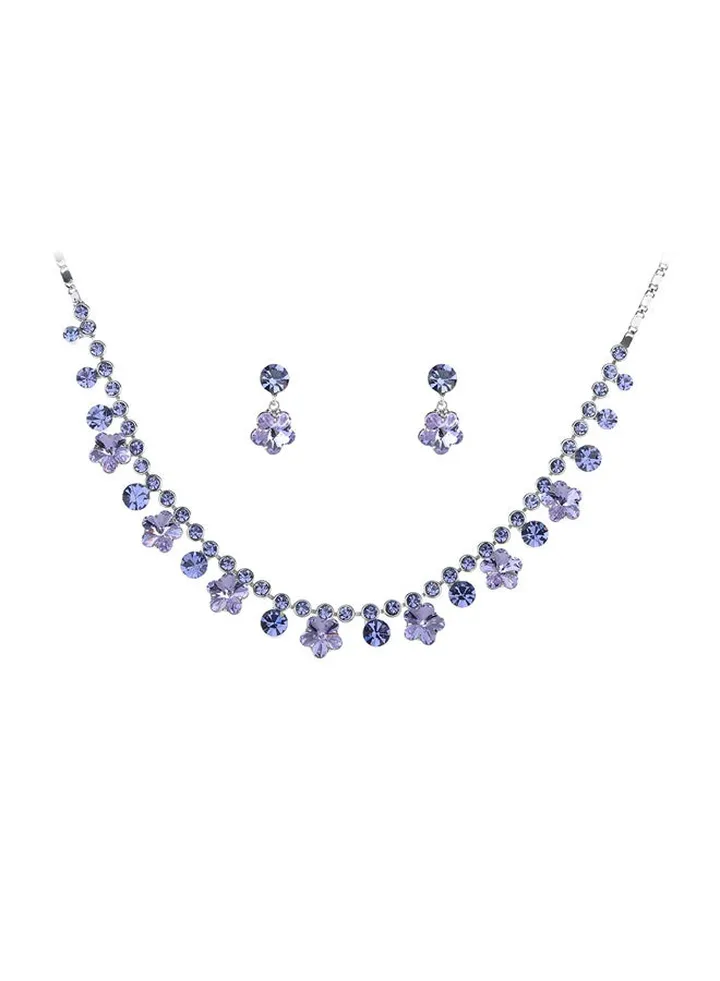 Alloy Swarovski Studded Hibiscus Flower Teardrop Earring And Necklace Set